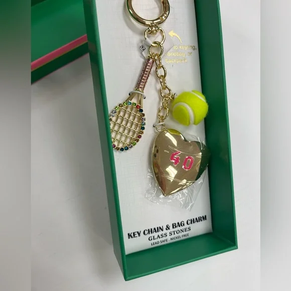 NWT ⚜️🎾⚜️ Piper K Gorgeous Tennis Racket and Ball Key Chain Bag Charm - Picture 7 of 9
